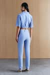 Mellowdrama_Blue Cotton Mirrors Chambray Embellished Pants _Online_at_Aza_Fashions