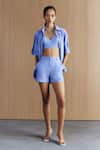 Buy_Mellowdrama_Blue Cotton Embroidery Collared, Scoop Neck Chambray Embellished Coordinated Set _at_Aza_Fashions