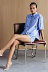 Buy_Mellowdrama_Blue Cotton Embroidery Collared, Scoop Neck Chambray Embellished Coordinated Set 