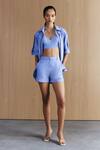 Buy_Mellowdrama_Blue Cotton Chambray Shorts _at_Aza_Fashions