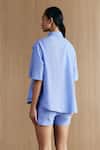 Mellowdrama_Blue Cotton Chambray Shorts _Online_at_Aza_Fashions