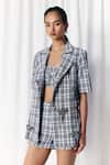 Shop_Mellowdrama_Black Cotton Embroidery Check Embellished Coord Set _Online_at_Aza_Fashions