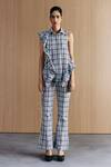 Buy_Mellowdrama_Black Cotton Ruffles Collared Check Zipper Frill Shirt _Online_at_Aza_Fashions