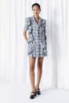 Buy_Mellowdrama_Black Cotton Collared Check Zipper Frill Blazer Dress _at_Aza_Fashions