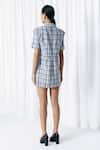 Mellowdrama_Black Cotton Collared Check Zipper Frill Blazer Dress _Online_at_Aza_Fashions