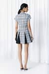Mellowdrama_Black Cotton Collared Check And Solid Panel Studded Dress _Online_at_Aza_Fashions