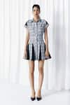 Buy_Mellowdrama_Black Cotton Collared Check And Solid Panel Studded Dress _at_Aza_Fashions