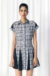 Buy_Mellowdrama_Black Cotton Collared Check And Solid Panel Studded Dress _Online_at_Aza_Fashions