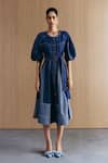 Buy_Mellowdrama_Blue Cotton Round Neck Mix And Match Denim Midi Dress _at_Aza_Fashions