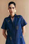 Buy_Mellowdrama_Blue Cotton Embroidery Collared Denim Embellished Dress _Online_at_Aza_Fashions