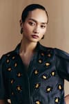 Buy_Mellowdrama_Black Cotton Embroidery Collared Denim Embellished Dress _Online_at_Aza_Fashions