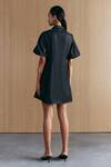 Mellowdrama_Black Cotton Embroidery Collared Denim Embellished Dress _Online_at_Aza_Fashions