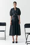 Buy_Mellowdrama_Black Cotton Embroidery Button-down Neck Washed Denim Embellished Dress _Online_at_Aza_Fashions