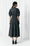 Mellowdrama_Black Cotton Embroidery Button-down Neck Washed Denim Embellished Dress _Online_at_Aza_Fashions