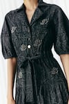 Shop_Mellowdrama_Black Cotton Embroidery Button-down Neck Washed Denim Embellished Dress _Online_at_Aza_Fashions