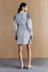 Mellowdrama_Blue Cotton Embroidery Collared Check Embellished Shirt Dress _Online_at_Aza_Fashions
