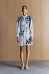Buy_Mellowdrama_Blue Cotton Embroidery Collared Check Embellished Shirt Dress _at_Aza_Fashions
