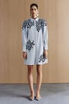 Shop_Mellowdrama_Blue Cotton Embroidery Collared Check Embellished Shirt Dress _Online_at_Aza_Fashions