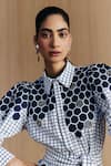 Mellowdrama_Blue Cotton Embroidery Collared Check Embellished Shirt Dress _at_Aza_Fashions