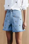 Buy_Mellowdrama_Blue Cotton Studs Washed Denim Studded Shorts _Online_at_Aza_Fashions