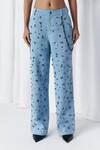 Shop_Mellowdrama_Blue Cotton Studs Washed Denim Studded Jeans _Online_at_Aza_Fashions