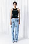 Buy_Mellowdrama_Blue Cotton Sequins Washed Denim Embellished Jeans _at_Aza_Fashions