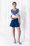Buy_Mellowdrama_Blue Cotton Fringe Washed Denim Shorts _at_Aza_Fashions