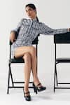 Buy_Mellowdrama_Black Cotton Studs Collared Check Studded Playsuit _Online_at_Aza_Fashions
