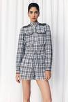 Buy_Mellowdrama_Black Cotton Studs Collared Check Studded Playsuit _at_Aza_Fashions