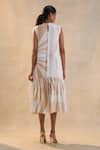 Shop_Vedika M_Beige Satin Round Neck White And Jellyfish Midi Dress _at_Aza_Fashions