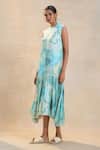 Buy_Vedika M_Blue Satin Round Neck Ocean Midi Dress _Online_at_Aza_Fashions