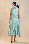 Shop_Vedika M_Blue Satin Round Neck Ocean Midi Dress _at_Aza_Fashions