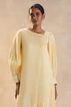 Vedika M_Yellow Satin Sunshine Midi Dress _Online_at_Aza_Fashions