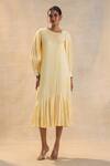 Buy_Vedika M_Yellow Satin Sunshine Midi Dress _at_Aza_Fashions