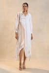 Buy_Vedika M_Beige Satin Embroidery Collared White And Jellyfish Dress _Online_at_Aza_Fashions