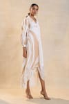 Buy_Vedika M_Beige Satin Embroidery Collared White And Jellyfish Dress 