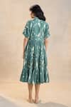 Shop_Vedika M_Green Linen Collared Waterdrops Tiered Midi Dress _at_Aza_Fashions
