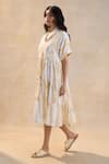 Buy_Vedika M_Yellow Linen Collared Waterdrops Tiered Midi Dress _Online_at_Aza_Fashions