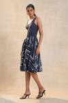 Vedika M_Black Linen Sweetheart Neck And White Chevron Shell Corset Dress _Online_at_Aza_Fashions