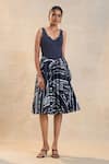 Buy_Vedika M_Black Linen Sweetheart Neck And White Chevron Shell Corset Dress _at_Aza_Fashions