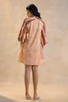 Shop_Vedika M_Peach Linen Embroidery Open Neck Under The Sea Short Dress _at_Aza_Fashions