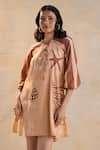 Buy_Vedika M_Peach Linen Embroidery Open Neck Under The Sea Short Dress _Online_at_Aza_Fashions
