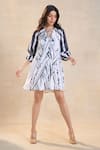 Buy_Vedika M_Black Cotton, Linen Round Neck And White Chevron Shell Dress _at_Aza_Fashions