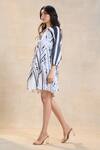 Vedika M_Black Cotton, Linen Round Neck And White Chevron Shell Dress _Online_at_Aza_Fashions