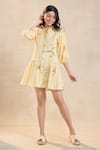 Buy_Vedika M_Yellow Linen Button-down Neck Under The Sea Short Dress _at_Aza_Fashions
