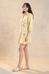 Vedika M_Yellow Linen Button-down Neck Under The Sea Short Dress _Online_at_Aza_Fashions