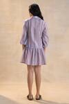 Shop_Vedika M_Gray Cotton, Linen Collared Striped Afternoon Dress _at_Aza_Fashions