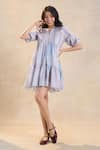 Buy_Vedika M_Gray Cotton, Linen V-neck Underwater Tiered Dress _Online_at_Aza_Fashions