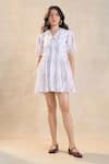 Buy_Vedika M_Beige Cotton, Linen Collared Waterdrop Pattern Short Dress _at_Aza_Fashions