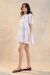 Vedika M_Beige Cotton, Linen Collared Waterdrop Pattern Short Dress _Online_at_Aza_Fashions